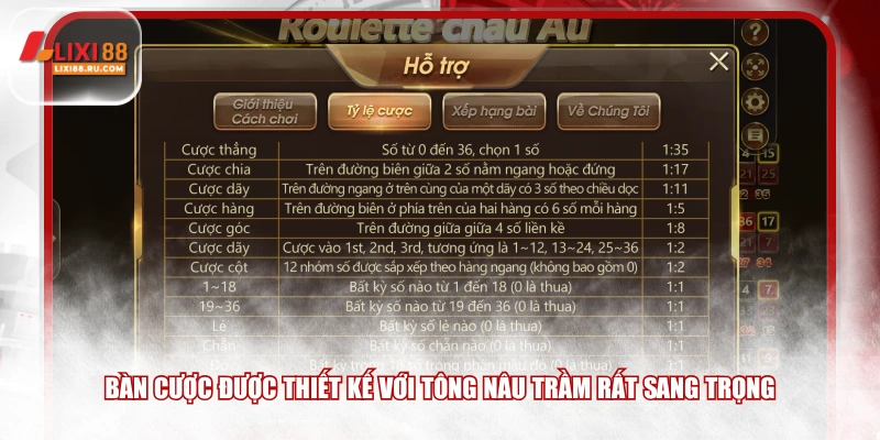 Bàn cược được thiết kế với tông nâu trầm rất sang trọng