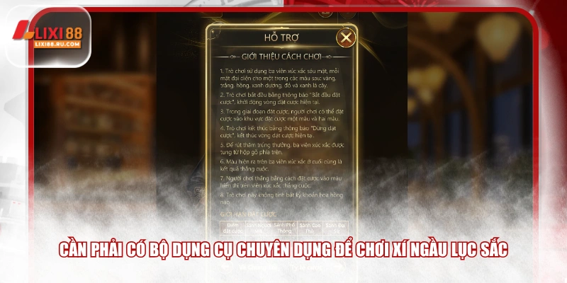 Cần phải có bộ dụng cụ chuyên dụng để chơi xí ngầu lục sắc